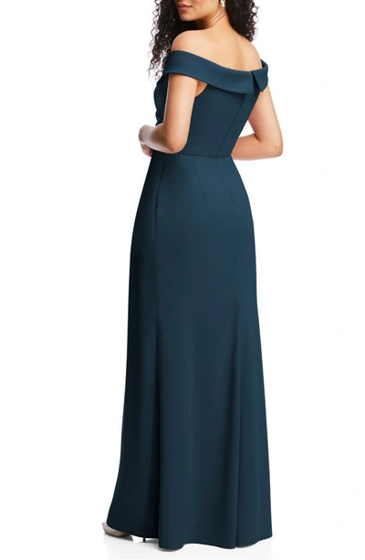 After Six Off The Shoulder Crepe Gown In Atlantic Blue
