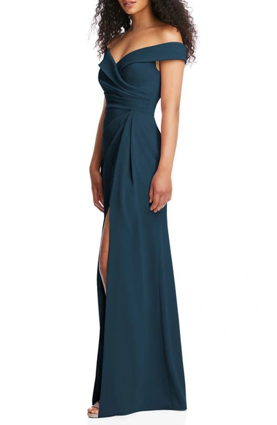 After Six Off The Shoulder Crepe Gown In Atlantic Blue
