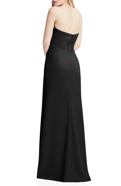 After Six Strapless Pleated Faux Wrap Trumpet Gown With Front Slit In Black