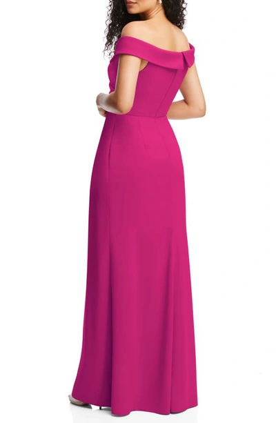 After Six Cuffed Off-the-shoulder Pleated Faux Wrap Maxi Dress In Think Pink