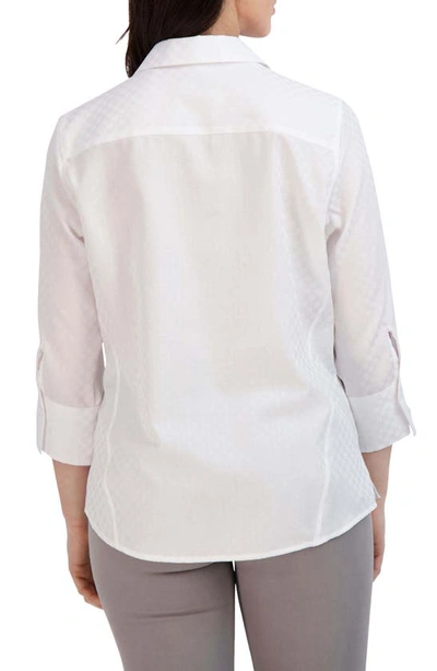 Shop Foxcroft Paityn Jacquard Check Button-up Shirt In White