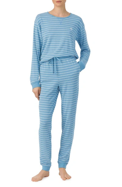 Shop Lauren Ralph Lauren Stripe Long Pajamas In Dark Blue Stripe