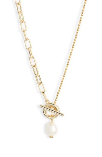 Kendra Scott Leighton Cultured Freshwater Pearl Toggle Necklace In Gold White Pearl