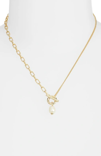 Kendra Scott Leighton Cultured Freshwater Pearl Toggle Necklace In Gold White Pearl