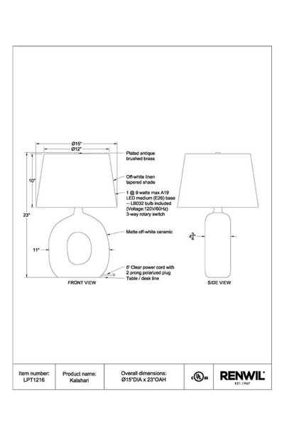 Shop Renwil Kalahari Ceramic Table Lamp In Matte Off-white
