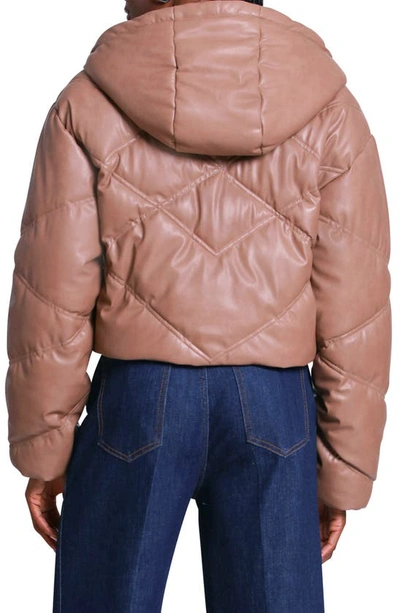 Shop Avec Les Filles Water Resistant Hooded Crop Faux Leather Puffer Jacket In Mink