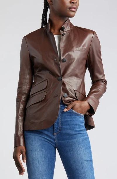 Shop Rag & Bone Slade Leather Blazer In Dark Brown