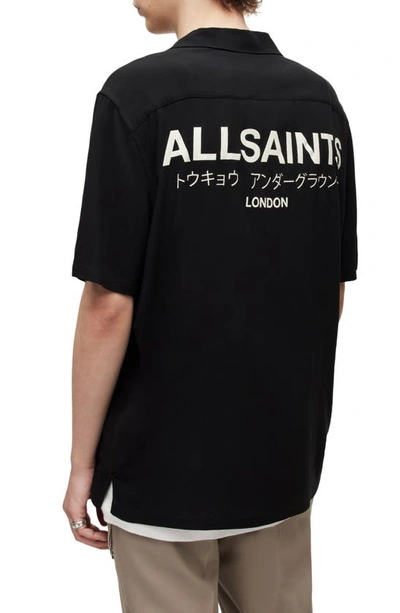 Shop Allsaints Underground Logo Short Sleeve Camp Shirt In Jet Black/ Ecru