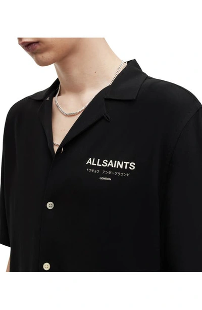 Shop Allsaints Underground Logo Short Sleeve Camp Shirt In Jet Black/ Ecru