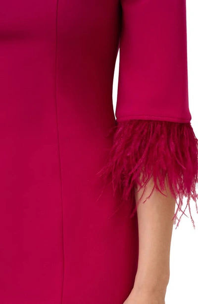 Adrianna Papell Feather Trim Crepe Sheath Dress In Rich Magenta