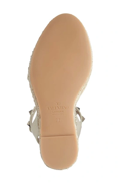 Shop Valentino Rockstud Double Strap Espadrille Wedge Sandal In Ivory