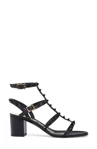 Shop Valentino Rockstud Block Heel Sandal In Black Tonal