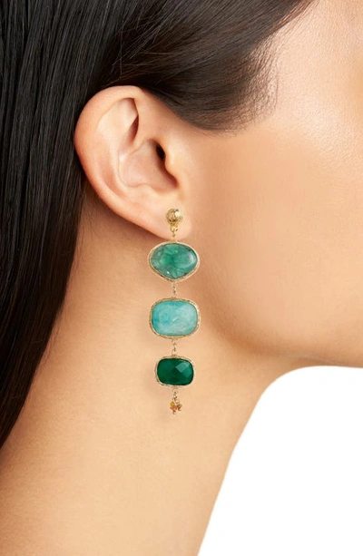 Shop Gas Bijoux Linear Drop Earrings In Green Mix