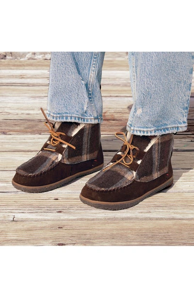 Minnetonka Torrey Faux Fur Lined Slipper Bootie In Chocolate Multi