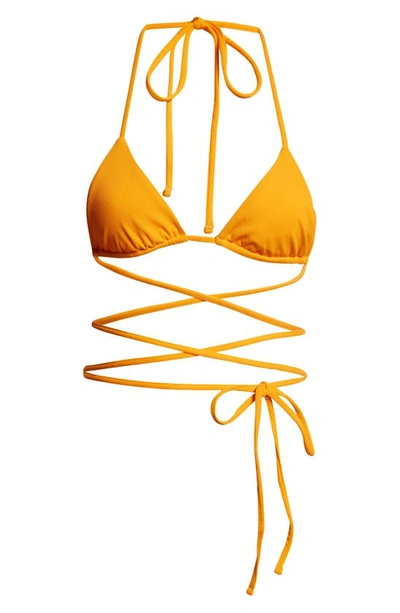Shop K.ngsley Naomi Halter Crossover Tie Waist Bikini Top In Fluo Orange