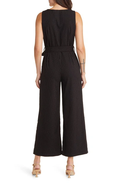 Shop Chelsea28 Pintstripe Faux Wrap Jumpsuit In Black Pinstripe