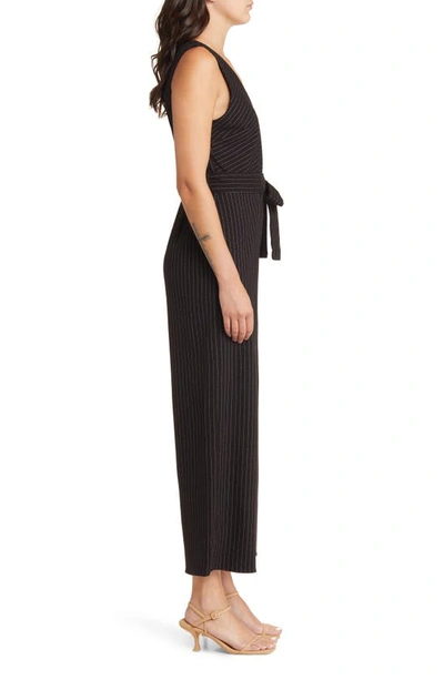 Shop Chelsea28 Pintstripe Faux Wrap Jumpsuit In Black Pinstripe