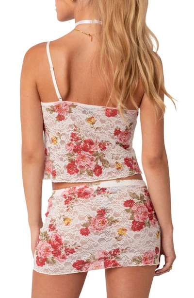 Edikted Portofino Floral Sheer Lace Crop Camisole In White Multi