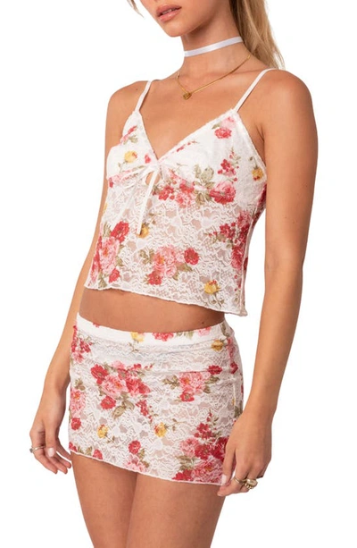 Edikted Portofino Floral Sheer Lace Crop Camisole In White Multi
