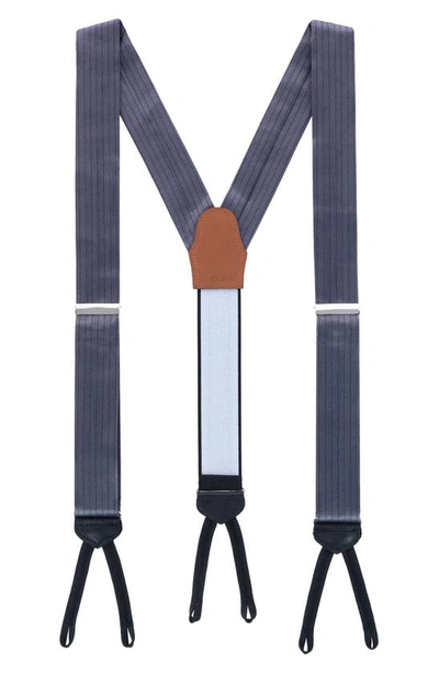 Shop Trafalgar Classic Herringbone Silk Suspenders In Pewter