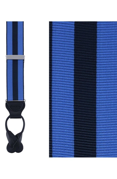 Shop Trafalgar Balint Stripe Grosgrain Suspenders In Blue And Navy