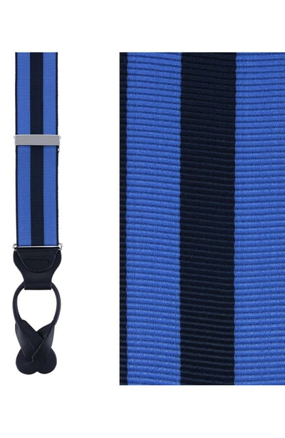 Trafalgar Balint Stripe Grosgrain Suspenders In Blue And Navy