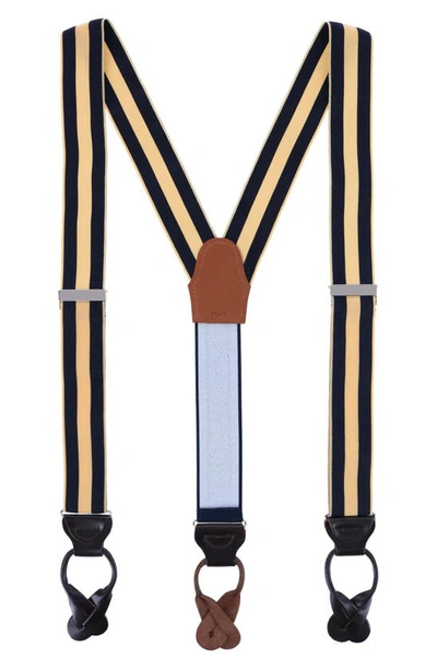 Shop Trafalgar Balint Stripe Grosgrain Suspenders In Yellow And Navy