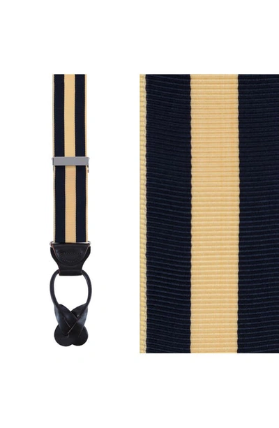 Shop Trafalgar Balint Stripe Grosgrain Suspenders In Yellow And Navy