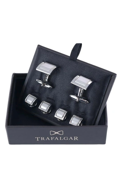 Shop Trafalgar The Plaza Square Cuff Link & Stud Set In Silver