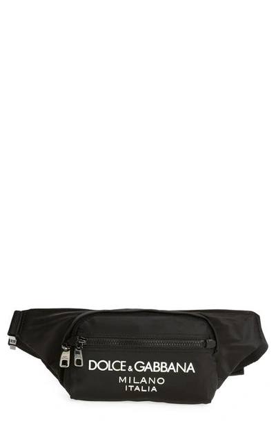 Dolce & Gabbana Rubber Logo Nylon Belt Bag In Black/ Black