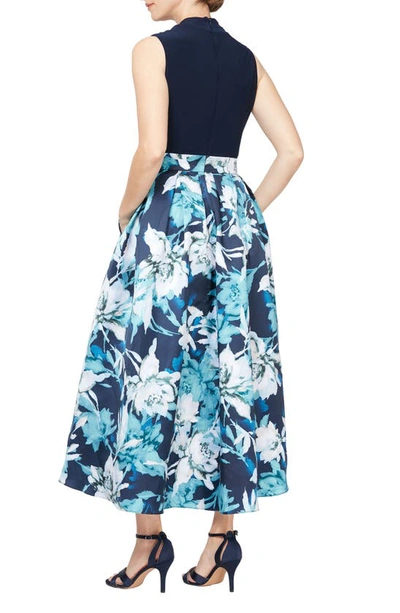 Sl Fashions Floral High-low Cocktail Dress In Navy Multi