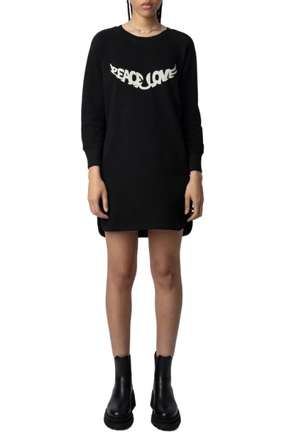 Shop Zadig & Voltaire Diaz Peace 'n' Love Graphic Sweatshirt Dress In Noir