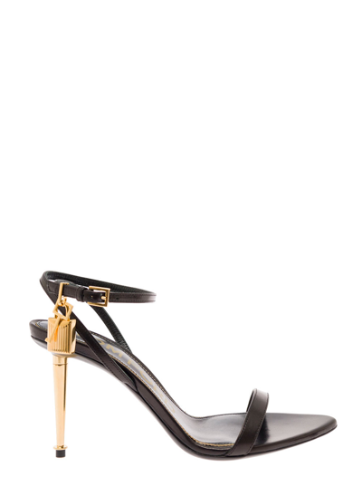 Shop Tom Ford Black Leather Sandals With Padlock Detail  Woman