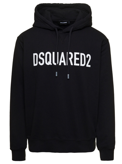 Shop Dsquared2 Black Hoodie With Contrasting Logo Print In Cotton Man