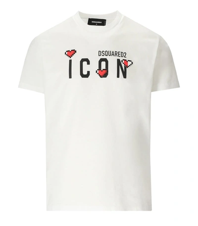 Shop Dsquared2 Icon Heart Pixel White T-shirt In Bianco