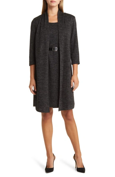 Shop Connected Apparel Belted Sweater Dress With Jacket In Black