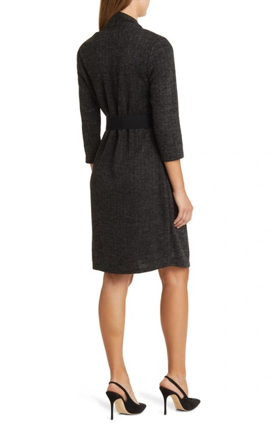 Shop Connected Apparel Belted Sweater Dress With Jacket In Black
