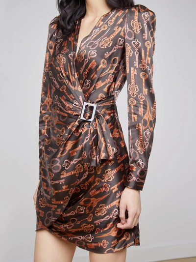 Shop L Agence Clarice Wrap Dress In Dark Chocolate Multi Scissors