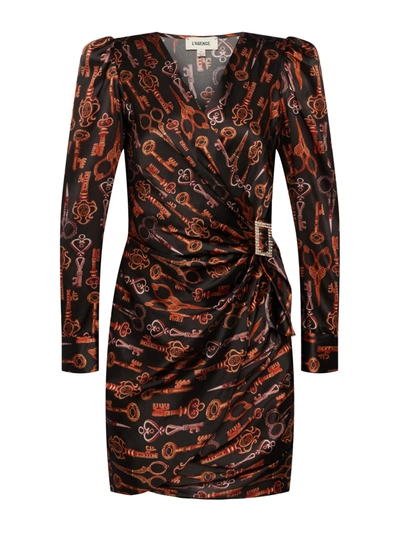 Shop L Agence Clarice Wrap Dress In Dark Chocolate Multi Scissors