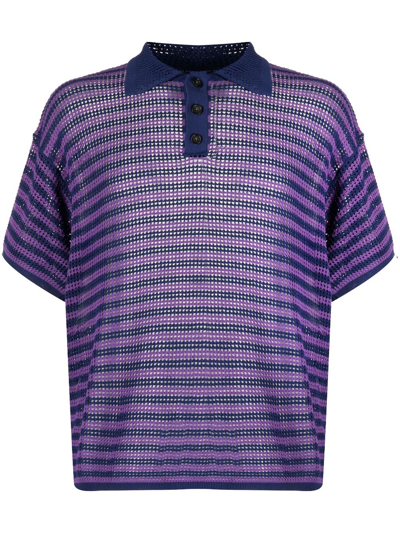 Shop Bode Striped Open-knit Polo Shirt In Purple