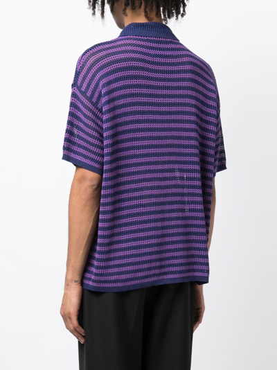 Shop Bode Striped Open-knit Polo Shirt In Purple