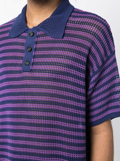 Shop Bode Striped Open-knit Polo Shirt In Purple