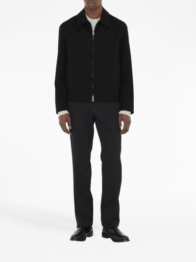 Burberry Collared Rain-resistant Harrington Jacket Cuffs In Black