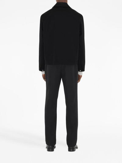 Burberry Collared Rain-resistant Harrington Jacket Cuffs In Black