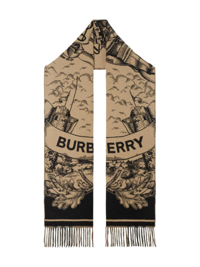 Shop Burberry Cashmere Jacquard Reversible Scarf In Neutrals