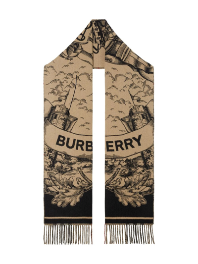 Burberry Cashmere Jacquard Reversible Scarf In Neutrals