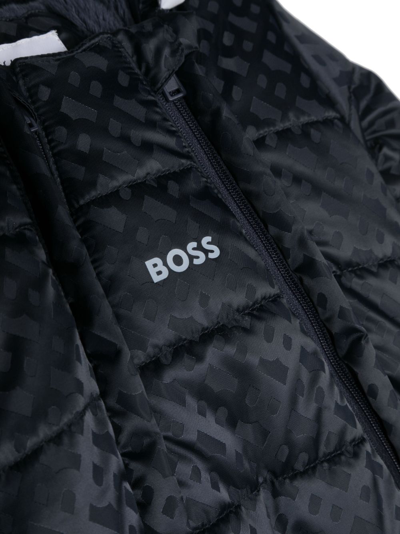 Shop Bosswear Monogram-pattern Padded Snowsuit In Blue
