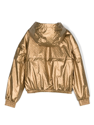 Shop Bosswear Metallic Monogram-pattern Raincoat In Gold
