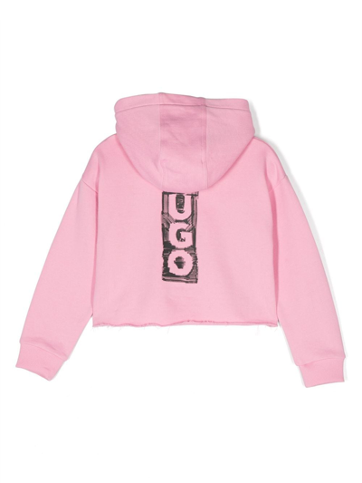 Shop Hugo Logo-print Raw-cut Hoodie In Pink