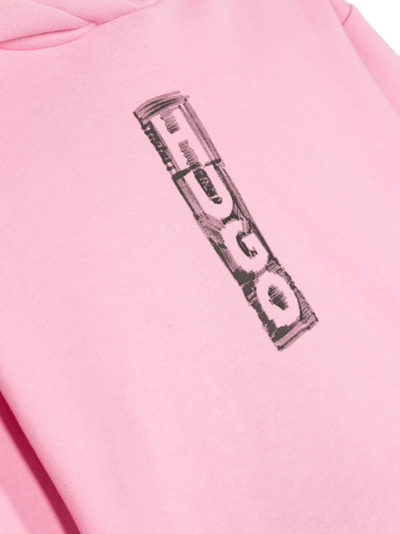 Shop Hugo Logo-print Raw-cut Hoodie In Pink